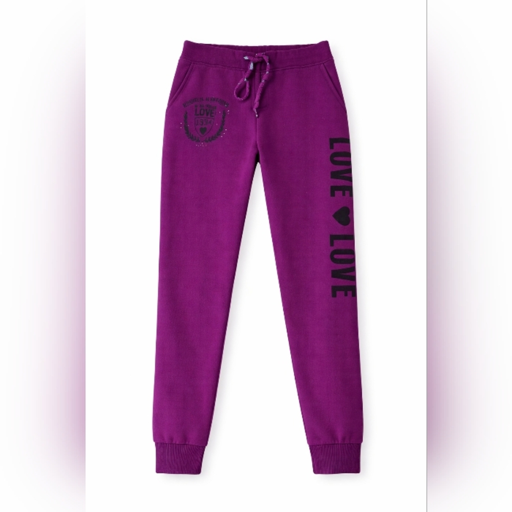 Thrill Maternity Purple LOVE Graphic Fleece Jogger Sweatpants Womens Medium‎